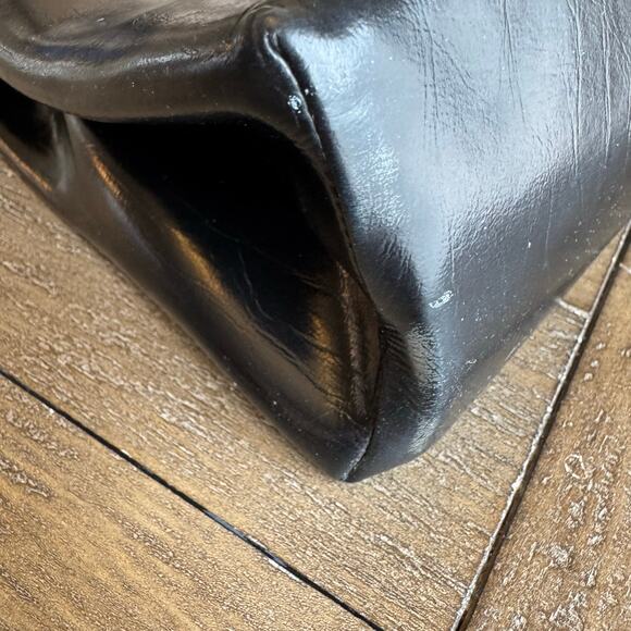 VTG 60's Black Accordion Pocket Snap Over Kisslock Handbag Double Straps Retro - Picture 4 of 16